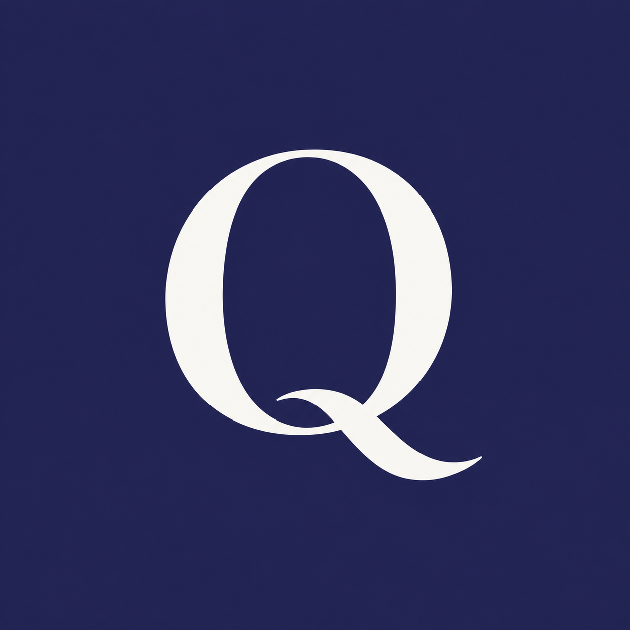 Questions in My Pocket: a large white Q on a navy background